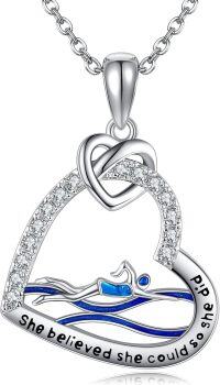 wholesale Sterling Silver Ice Skating Swimming Violin Art Ballet Shoes Necklace for Women Sports Music Jewelry Gift-Swimming 2