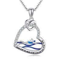 wholesale 925 Sterling Silver Heart-Shaped Skate Pendant Necklace for Women Sportswear s-Swimming 2