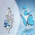 wholesale 925 Sterling Silver Butterfly Blue Crystal Pendant Necklace Gift for Sisters and Friends-0-5