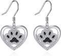 wholesale 925 Sterling Silver Heart-Shaped Crystal Dachshund Paw Print Drop Earrings - Adorable Dog Lover Gift for Her-0-0
