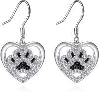 wholesale 925 Sterling Silver Heart-Shaped Crystal Dachshund Paw Print Drop Earrings - Adorable Dog Lover Gift for Her-Paw Print Earrings