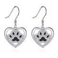 wholesale 925 Sterling Silver Heart-Shaped Crystal Dachshund Paw Print Drop Earrings - Adorable Dog Lover Gift for Her-0-0