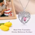 TOUPOP Sterling Silver Pink Tourmaline Irish Celtic Tree Of Life Necklace-0-3