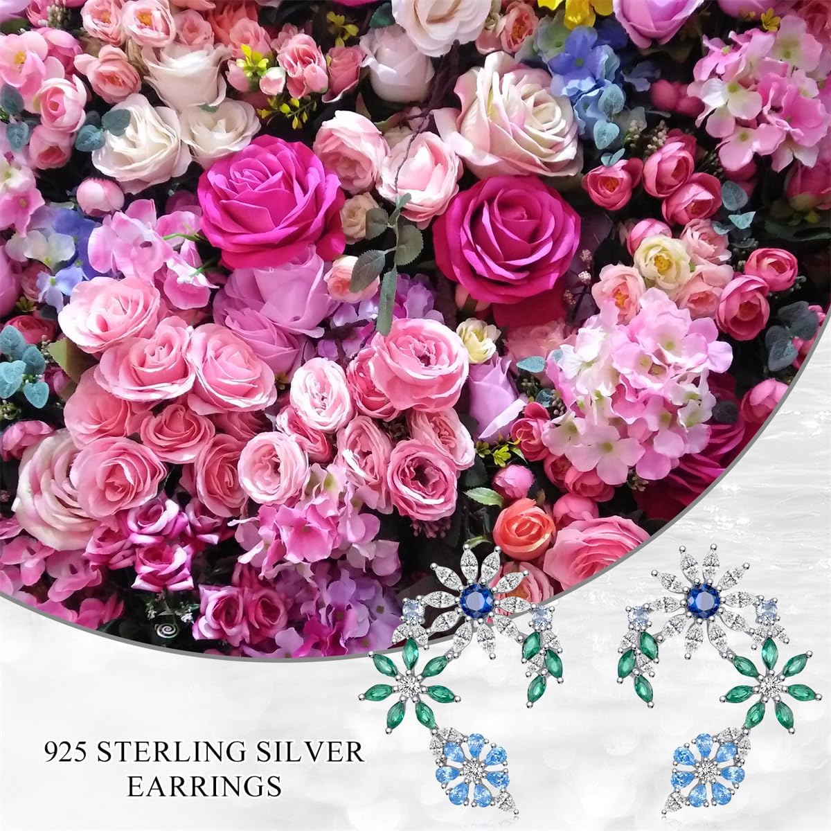 wholesale 925 Sterling Silver Snowflake Stud Earrings with Blue and Green Gems for Women-0-4
