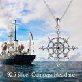 wholesale 925 Sterling Silver Ship Wheel Compass Pendant Necklace Oxidized Black Stone-0-1