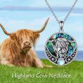 wholesale 925 Sterling Silver Abalone Shell Moon & Star Pendant Necklace with Highland Cow Design for Women-0-1