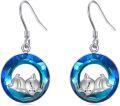wholesale 925 Sterling Silver Cat Dangle Earrings with Blue Crystal Accents for Women-0-0