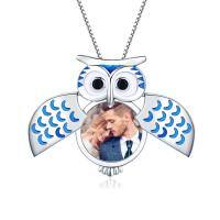 wholesale 925 Sterling Silver & White Gold Plated Owl Locket Necklace with Picture Holder, 3/4 Pendant, 18+2 Chain, Gift Ready-F-Owl 02