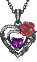 wholesale 925 Sterling Silver Red Rose Black Heart Birthstone Necklace for Women-0-0