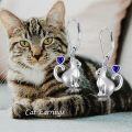 wholesale Sterling Silver Red Heart Cute Cat Dangle Earrings for Women-0-31