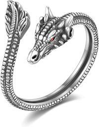 wholesale 925 Sterling Silver Dragon Frog Bearded Dragon Adjustable Animal Wrap Rings Jewelry Gifts for Women-Dragon