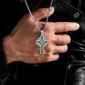 wholesale 925 Sterling Silver Green Enamel Celtic Cross Pendant Necklace  Norse Viking Jewelry-0-4