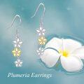 wholesale 925 Sterling Silver Frangipani Flower Drop Earrings with Gold and White Accents-0-4
