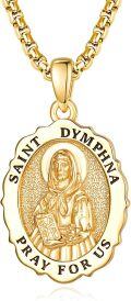 wholesale Gold-Plated 925 Sterling Silver Saint Dymphna Medal Pendant Necklace for Men & Women-0-0