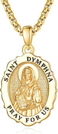 wholesale Gold-Plated 925 Sterling Silver Saint Dymphna Medal Pendant Necklace for Men & Women-St Dymphna-St Dymphna