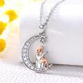 wholesale 925 Sterling Silver Crescent Moon with Star and Girl Playing Grand Piano Charm Necklace for Women-0-2