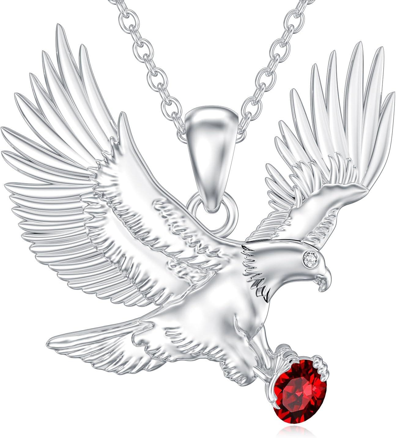  Sterling Silver Lab Grown Diamond Eagle Necklace Pendant for Women -Red