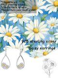 wholesale 925 Sterling Silver Daisy Flower Teardrop Dangle Earrings Holiday s for Women Daughters-0-5