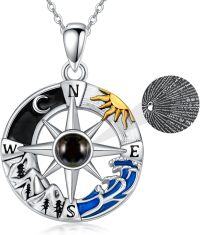 wholesale Sterling Silver Stone Owl Compass Necklace Graduation Gift for Women-Mountain and Sea-I Love You in 100 Languages