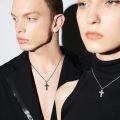 wholesale 925 Sterling Silver Black & White Cross Pendant Necklace Set of 2 for Couples-0-5