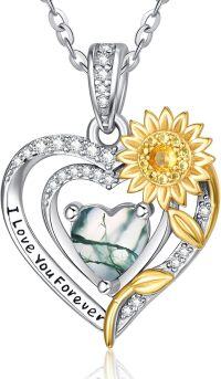 wholesale Sterling Silver Sunflower Birthstone Pendant Necklace for Women-Moss Agate