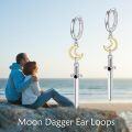 wholesale 925 Sterling Silver Crescent Moon & Sword Drop Dangle Earrings Norse Viking s for Women Girls-0-5