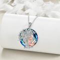 wholesale 925 Sterling Silver Pendant Blue Crystal Tree And Figure Design Necklace-0-1