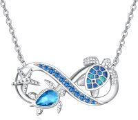 wholesale 925 Sterling Silver Starfish & Sea Turtles Blue Opal Infinity Love Knot Pendant Necklace for Women -Turtle Necklaces
