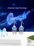 wholesale 925 Sterling Silver Blue Fire Opal Jellyfish Dangle Drop Earrings for Women Girls Beach Summer Gift-0-5