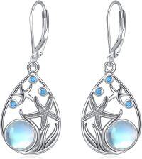 wholesale 925 Sterling Silver Beach Larimar Starfish/Dolphin/Turtle/Jellyfish/Mermaid Teardrop Earrings-moonstone