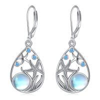 wholesale 925 Sterling Silver Starfish Drop Earrings With Blue Cubic Zirconia And Opalite For Women-moonstone