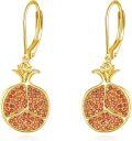 wholesale 925 Sterling Silver Gold Plated Red Crystal Pomegranate Shape Dangle Earrings-0-0