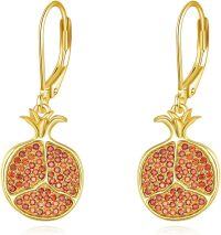 wholesale 925 Sterling Silver Gold Plated Red Crystal Pomegranate Shape Dangle Earrings-Pomegranate