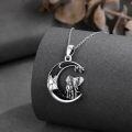 wholesale 925 Sterling Silver Elephant Crescent Moon Necklace Pendant with Black Crystal and Leaf Charm-0-3