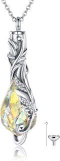 wholesale 925 Sterling Silver Rainbow Crystal Angel Wing Heart Cremation Jewelry Pendant Urn Necklace with Funnel and Fill Tool-0-0