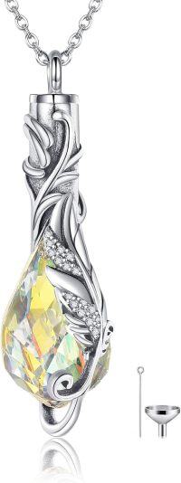 wholesale 925 Sterling Silver Rainbow Crystal Angel Wing Heart Cremation Jewelry Pendant Urn Necklace with Funnel and Fill Tool-Crystal