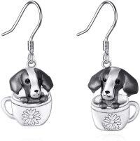 wholesale 925 Sterling Silver Teacup Dachshund Pendant Drop Earrings Adorable Puppy Charm Jewellery Gift for Her-Dachshund Earrings