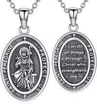 wholesale 925 Sterling Silver Saint Peregrine Protection Pendant Necklace for Men Women Catholic-Saint Peregrine