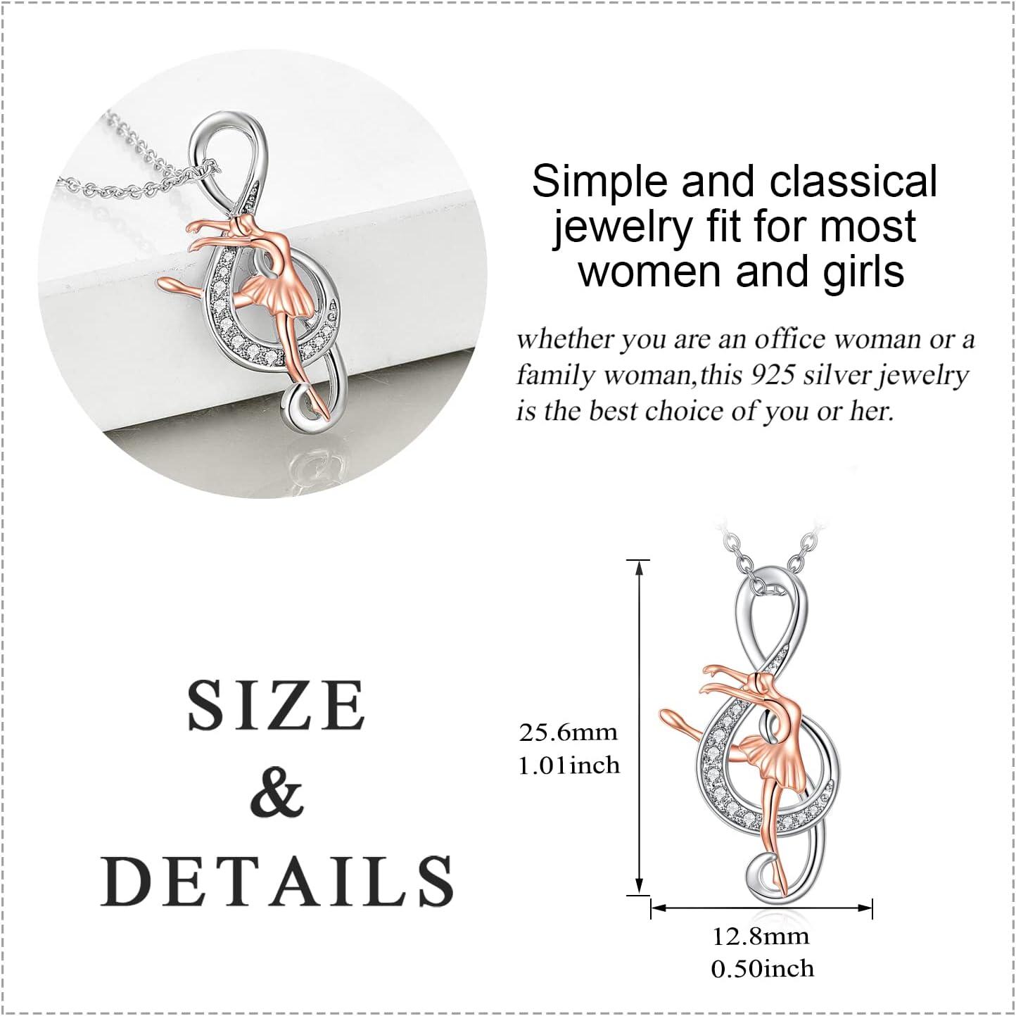  Sterling Silver Music Note Ballet Necklace Gymnastics Pendant Jewelry for Women Dancer -0-4