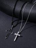 wholesale 925 Sterling Silver Black and White Cross Pendant Necklaces for Couples or Families-0-3