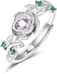 wholesale Sterling Silver Rose Gold Adjustable Rose Ring for Women-Silver-06-June