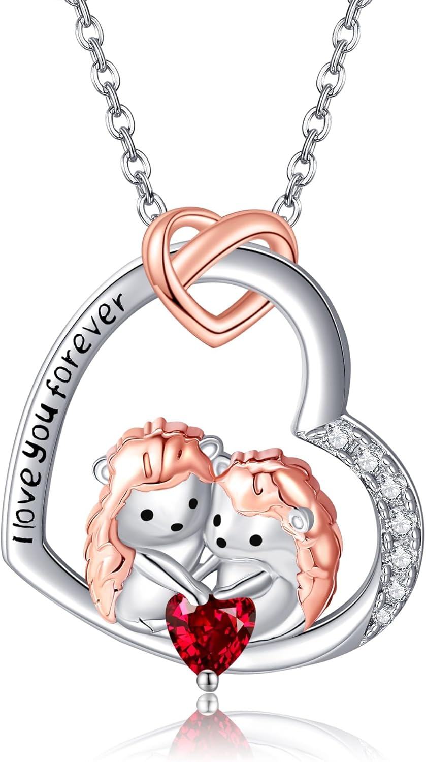 wholesale 925 Sterling Silver Heart-Shaped Animal Pendant with Red Crystal and Engraved Message - Perfect Gift for Women & Lovers-0-0