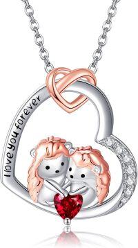 wholesale 925 Sterling Silver Heart-Shaped Animal Pendant with Red Crystal and Engraved Message - Perfect Gift for Women & Lovers-hedgehog