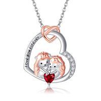 wholesale 925 Sterling Silver Heart-shaped Love Pendant With Two Cute Bears And Red Heart-hedgehog
