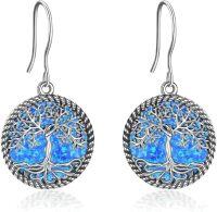 wholesale Sterling Silver Tree of Life Dangle Earrings for Women Girls Jewelry Gifts-blue opal tree earrings