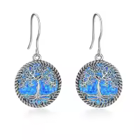 wholesale 925 Sterling Silver Abalone Shell Tree of Life Drop Earrings Wholesale for Women and Girls-blue opal tree earrings