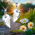 wholesale 925 Sterling Silver Best Friends Daisy Heart Matching Necklaces with Cubic Zirconia and Engraved Message for Women Girls (Set of 2)-0-5