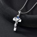 wholesale 925 Sterling Silver Sports Cross Cremation Urn Pendant Necklace  with Funnel Kit - Forever in My Heart (Basketball)-0-2
