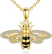 wholesale 925 Sterling Silver & Cubic Zirconia Bee Pendant Necklace - Hypoallergenic Nature Inspired Jewelry Gift for Women-Bee