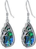 wholesale 925 Sterling Silver Paua Abalone Shell Tree Of Life Drop Earrings Celtic  For Her-0-0